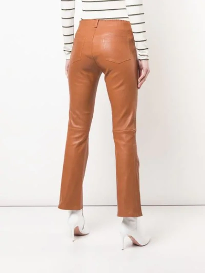 Shop Stouls Regular Fit Leather Trousers In Brown