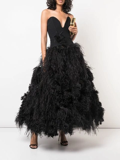 Shop Oscar De La Renta Robe Mit Federn - Schwarz In Black