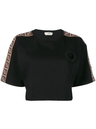 Shop Fendi Logo Embossed Cropped T-shirt In Black