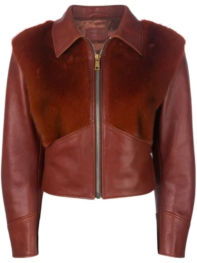 Shop Prada Fur Trimmed Leather Jacket - Red