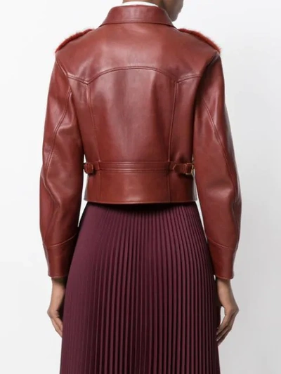 Shop Prada Fur Trimmed Leather Jacket - Red