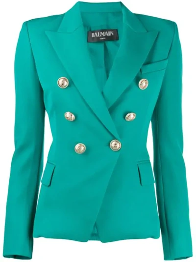Shop Balmain Button-embellished Blazer In Green