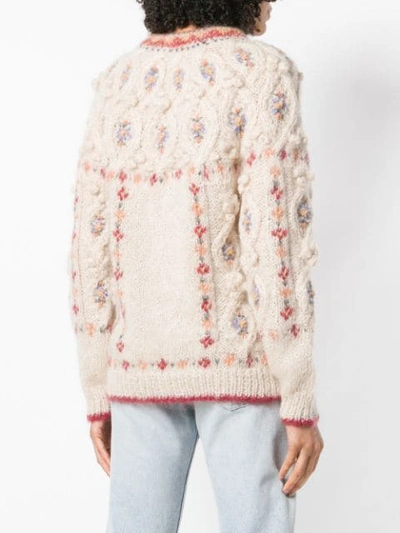 Shop Mes Demoiselles Round Neck Cable Knit Jumper In Neutrals