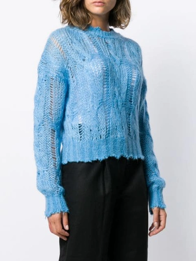 Shop Acne Studios Frayed Cable Knit Jumper In Blue