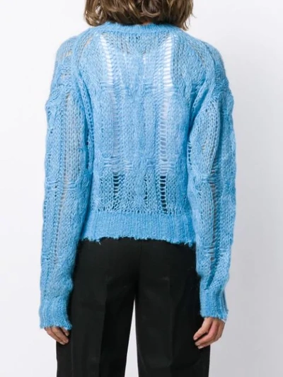 Shop Acne Studios Frayed Cable Knit Jumper In Blue
