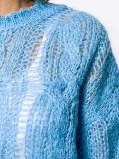 Shop Acne Studios Frayed Cable Knit Jumper In Blue