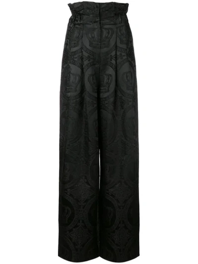 Shop Dolce & Gabbana Palazzo Jacquard Trousers In Black