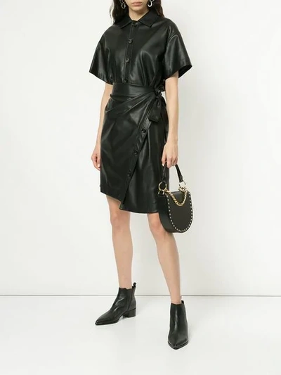 Shop Goen J Goen.j Faux Leather Shirt Dress - Black