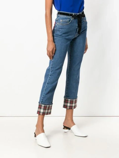 Shop Isa Arfen Contrast Turn-up Jeans In Blue