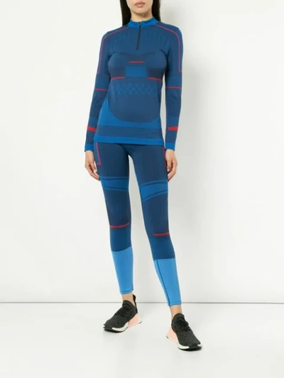 Shop Adidas By Stella Mccartney Fitted Knit Performance Leggings - Blue