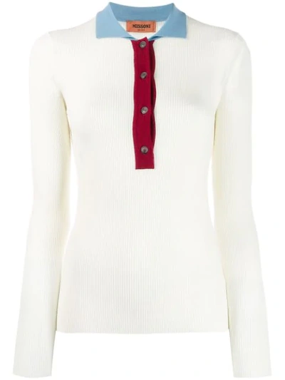 Shop Missoni Contrast Collar Polo Shirt In Neutrals