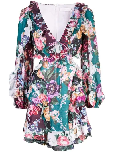 Shop Zimmermann Floral Print Dress  In Green ,multicolour