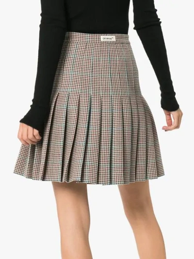 Shop Off-white Logo Tab Pleated Check Skirt - Red