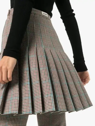 Shop Off-white Logo Tab Pleated Check Skirt - Red
