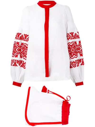 Shop Yuliya Magdych Embroidered Short And Blouse Set In White