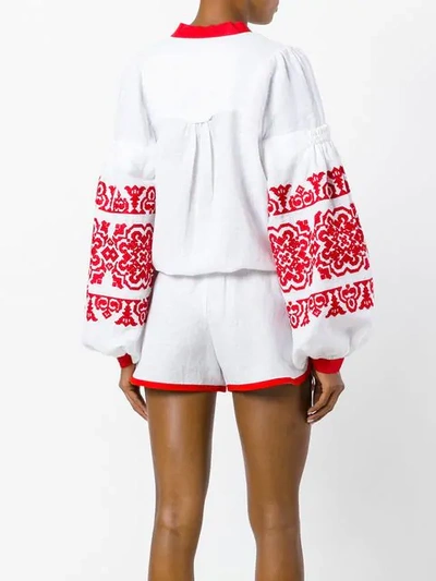 Shop Yuliya Magdych Embroidered Short And Blouse Set In White