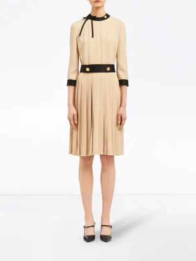 Shop Prada Button Embellished Dress In Neutrals