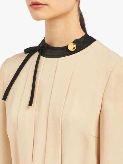 Shop Prada Button Embellished Dress In Neutrals