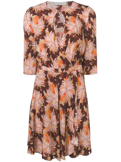 Shop L'autre Chose Buttoned Neck Dress In Brown