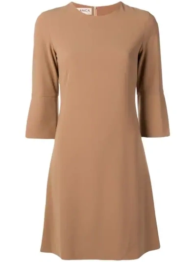 Shop Blanca Flared Short Dress In Brown