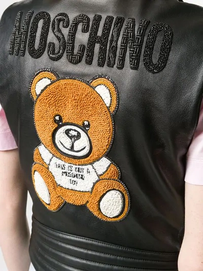 MOSCHINO BEAR贴花机车马甲 - 黑色