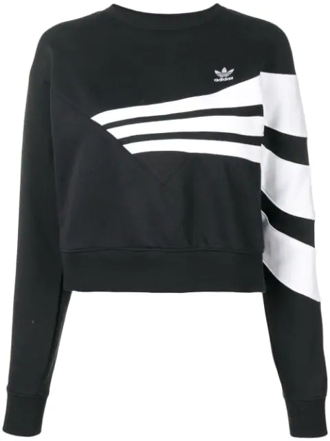 Adidas Originals Cropped Striped Sweatshirt In Black | ModeSens