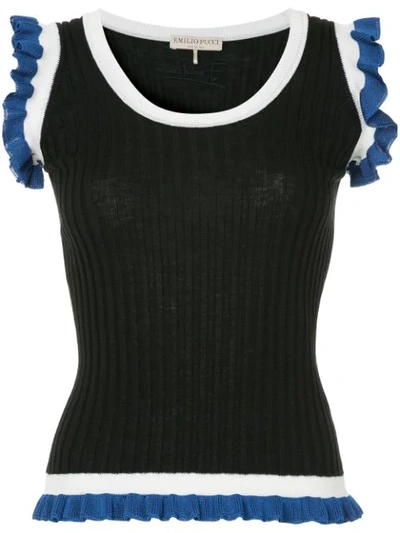Shop Emilio Pucci Contrast Frill-hem Vest - Black