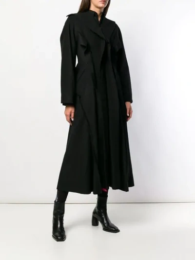 Shop Yohji Yamamoto Flared Midi Coat In Black