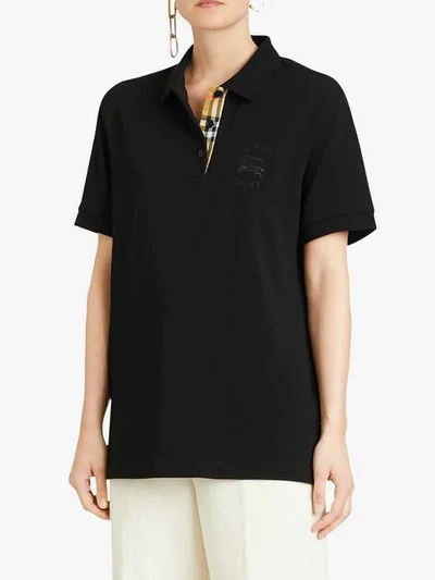 Shop Burberry Check Placket Cotton Piqué Polo Shirt In Black