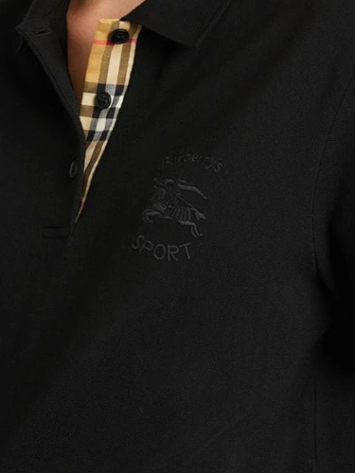 Shop Burberry Check Placket Cotton Piqué Polo Shirt In Black