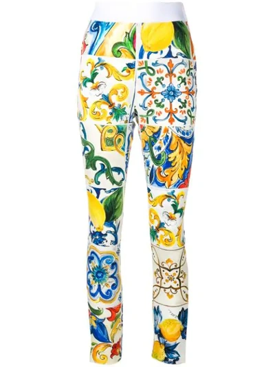 Shop Dolce & Gabbana Majolica Print Trousers In Yellow