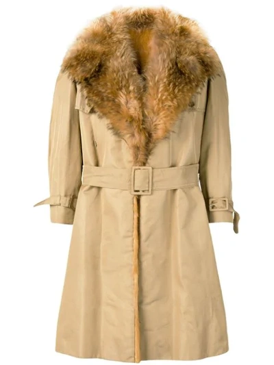 Pre-owned A.n.g.e.l.o. Vintage Cult 1970's Fur Trimmed Trench Coat In Beige
