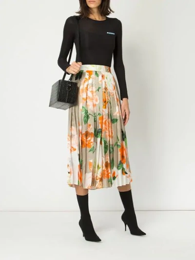 Shop Off-white Floral Print Pleated Skirt In Neutrals