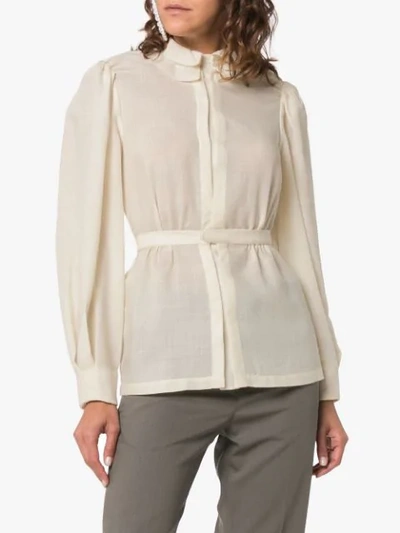 Shop Situationist High-neck Fitted Silk Shirt In White
