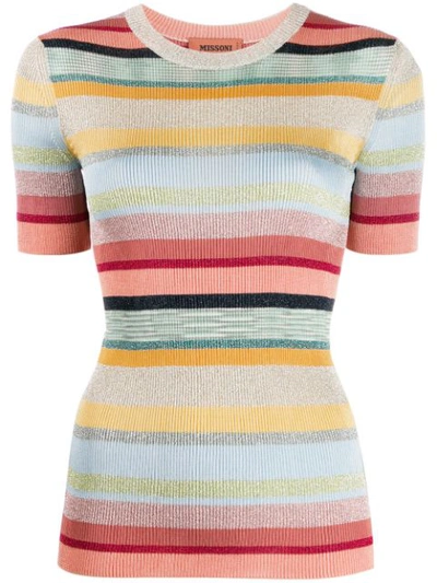 Shop Missoni Short-sleeved Striped Knit Top In Neutrals