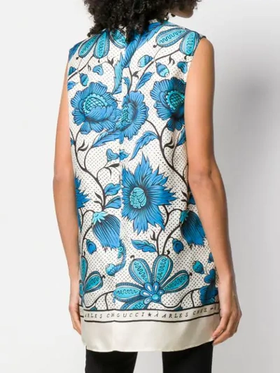 Shop Gucci Watercolour Flowers Tunic Top In Blue
