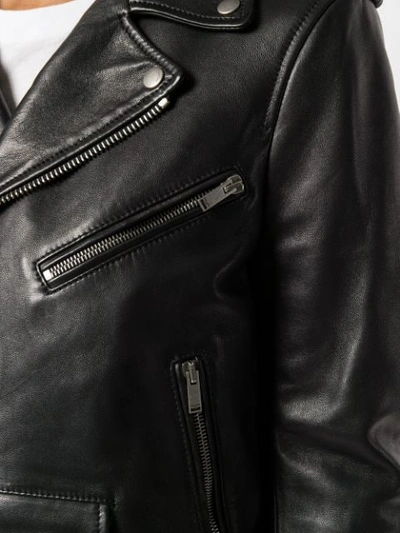 Shop Saint Laurent Cropped Biker Jacket In Black
