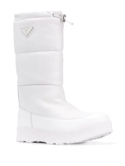 Prada Logo-appliquéd Quilted Leather Snow Boots In White | ModeSens