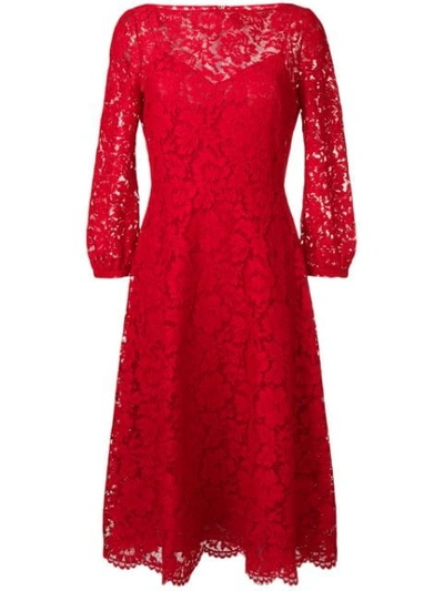 Shop Valentino Brocade Dress In Red