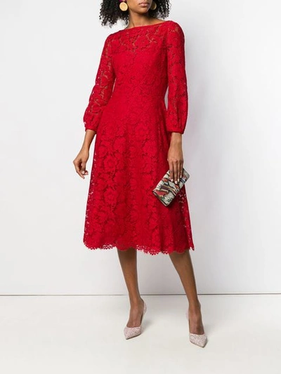 Shop Valentino Brocade Dress In Red