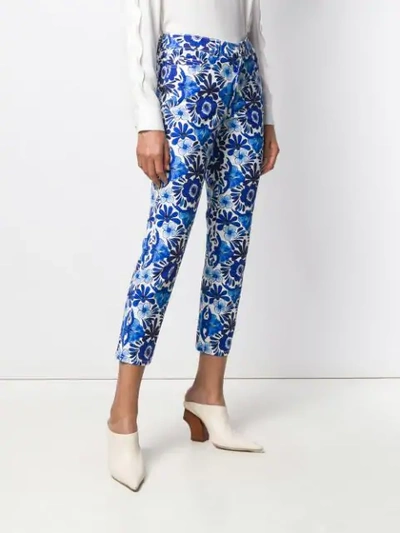Shop Escada Floral Print Cropped Jeans In Blue