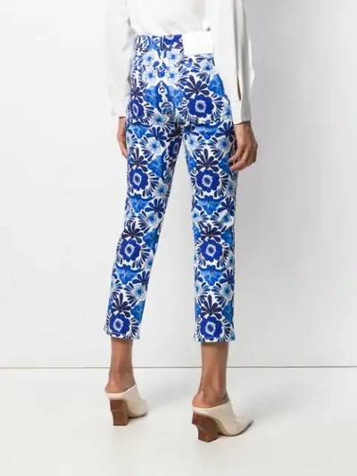 Shop Escada Floral Print Cropped Jeans In Blue