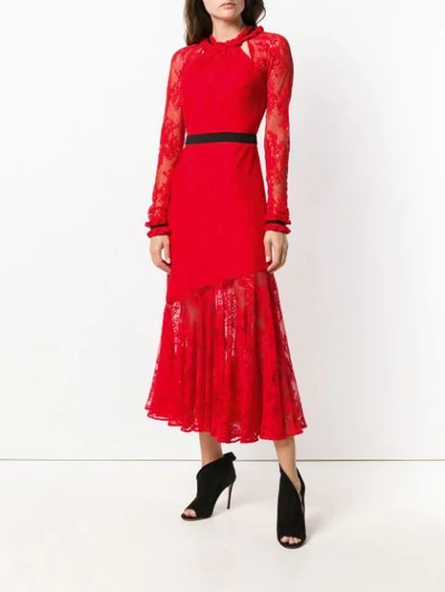 Shop Three Floor Lace Pattern Dress In Red