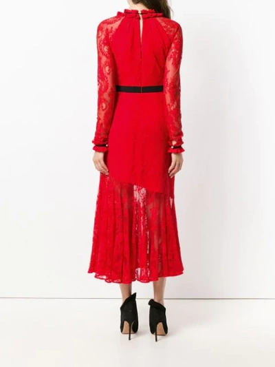 Shop Three Floor Lace Pattern Dress In Red