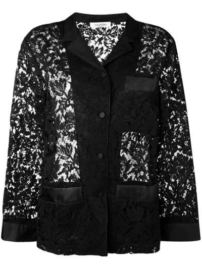 Shop Valentino Floral Lace Shirt In Black