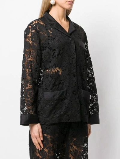 Shop Valentino Floral Lace Shirt In Black