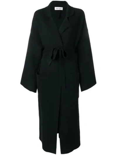 Shop Barena Venezia Belted Side Slit Coat In Black