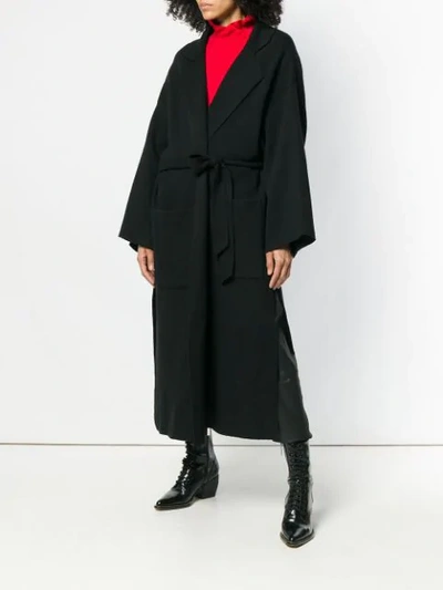 Shop Barena Venezia Belted Side Slit Coat In Black