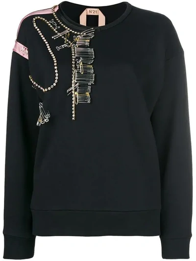 Shop N°21 Pin-embellished Cotton Jersey Sweatshirt In Black