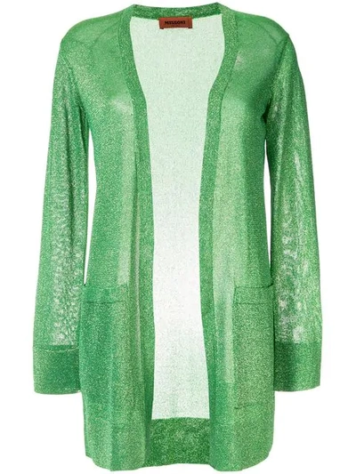 Shop Missoni Long Glittery Cardigan In Green